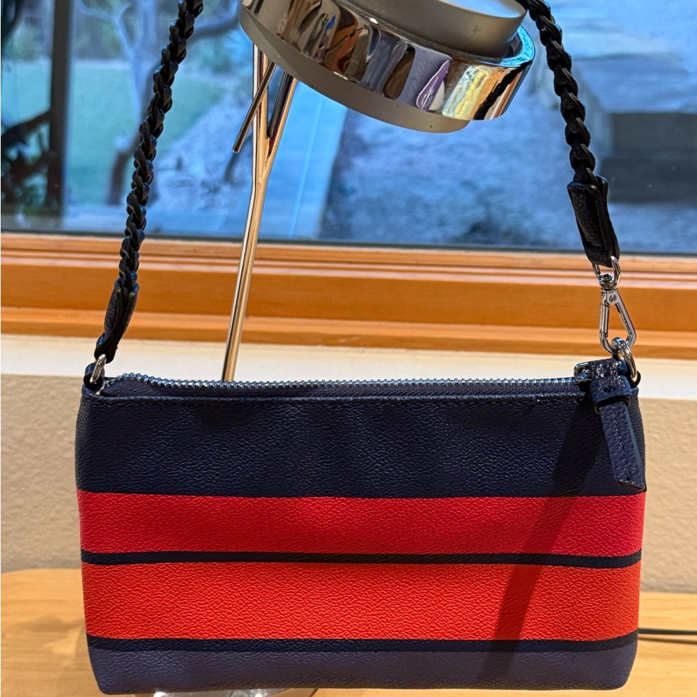 ✨ EUC ✨ Leather Dana Buchman “Linda” Wristlet - Navy/Pink/Orange - Picture 2 of 4